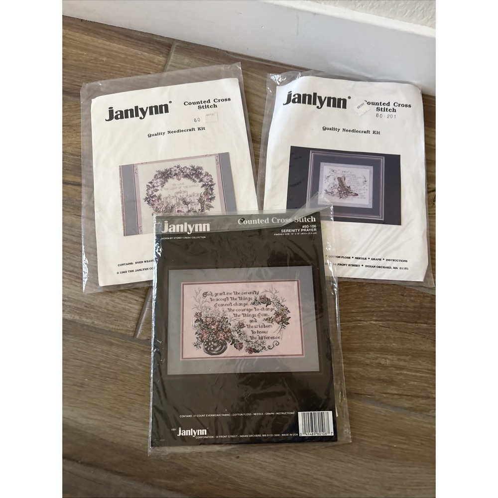 Janlynn "serenity Prayer", Boot, Candles Counted‎ Cross Stitch Kit Lot Of 3 NEW